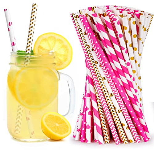 Vicloon 100 pajitas de papel reutilizables, pajita a rayas coloridas para albañil tarro, vidrio, cumpleaños, boda, Navidad, ducha de bebé, celebración y fiesta
