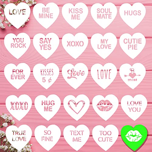 Conversation Heart Stencils Valentine Cookie Stencils Love Phrase Sign Sayings Holiday Stencil Happy Valentine Day Stencil for Cookies Fondant Cake Baking Candy Decor (2in Heart)