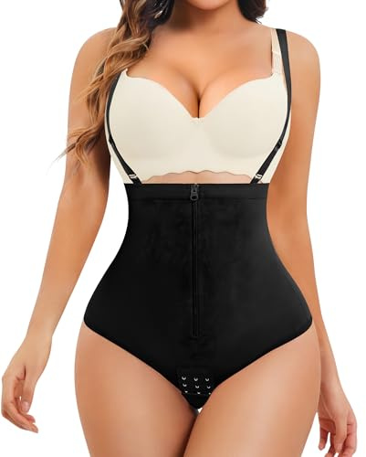 YERKOAD Seamless Thong Shapewear for Women Zipper Double Tummy Control Panties High Waisted Girdle Slimming Underwear(X-Large, Black)