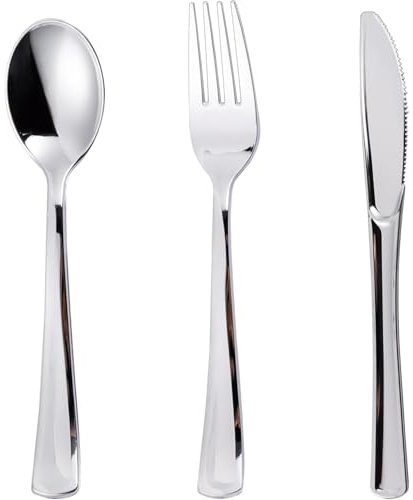 N9R 120PCS Silver Plastic Silverware, Disposable Utensils & Cutlery