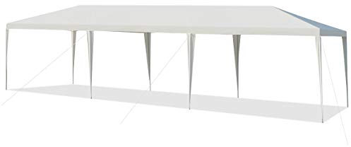 COSTWAY 3 M x 9 M Pabellón Impermeable al Aire Libre, Carpa Grande de Alta Resistencia con Conexión Fuerte, Estacas, Cuerdas, para Fiesta, Boda, Eventos, Barbacoa en la Playa, Fácil Montaje, Blanco