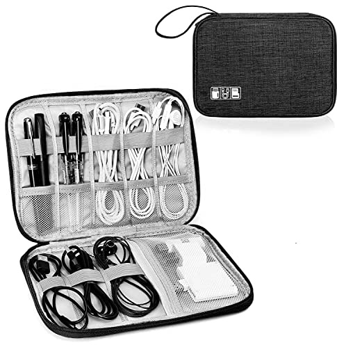 Woodland Leathers cable bag and cable organiser bag is a travel essentials electronics travel organizer for Chargers, Cables, USB Drive, SD Card, power bank and Hard Disk with Handle (Black)
