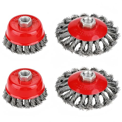 Brosse Métallique Nettoyage, 4pcs Brosse Conique pour Meuleuse d'angle, Brosses Antirouille de 75 mm et 100 mm de Diamètre, pour Brosse Métallique Meuleuse, Enlèvement de Peinture de Rouille