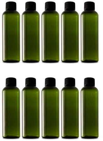 10 x bottiglie in plastica riciclata da 100 ml con tappo a vite; bottiglie vuote ricaricabili da 100 ml da viaggio per articoli da toeletta, liquidi, cosmetici, contenitori trasparenti, senza BPA,