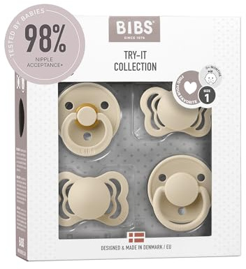 BIBS Napp 4-pack. Try it startset. BPA-fri, Rund, symmetrisk och anatomisk sugdel. Naturgummilatex, Tillverkad i Danmark. 0+ månader (4-pack), Vanilla