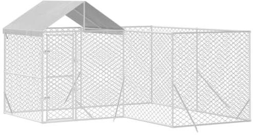 vidaXL Outdoor Hundehütte mit Dach Silber 4x4x2,5m Stahl verzinkt