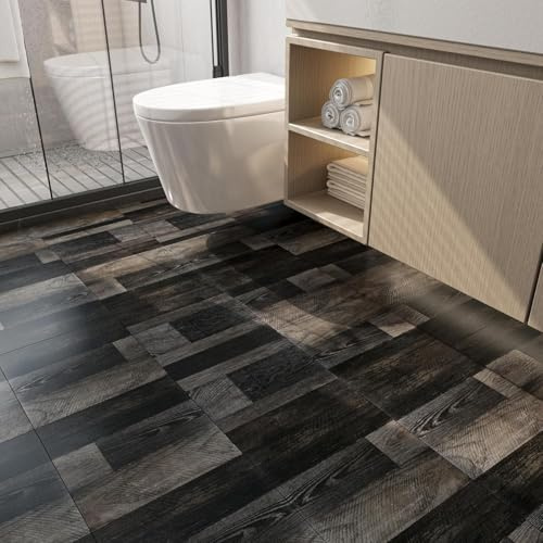 FunStick Losetas Autoadhesivas Suelo Cocina Negro Efecto Madera Azulejos Adhesivos Negro Suelo Vinilo Autoadhesivo Madera Baño Balcon Lavable 30×30CM 30 Baldosas Vinilicas Baño Suelos Marrón Oscuro