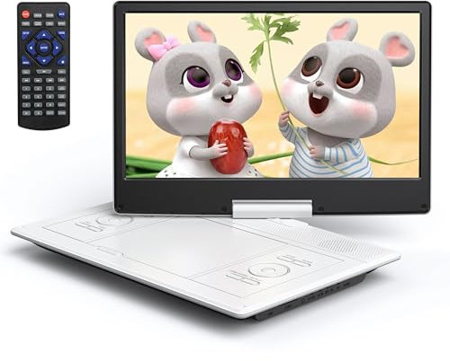 Yoton 16.9 Portable DVD Player with 14.1 HD Swivel Screen for Car, 4-6 Hours Playtime with Battery, Smart Memory Playback, USB/SD[Blu-ray Not Supported](White)