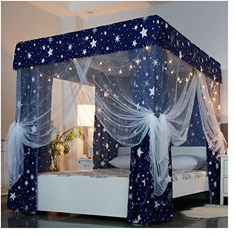4-Eckpfosten-Prinzessin-Bettvorhang-Baldachin für Mädchenbettdekoration, luxuriöses, Elegantes Moskitonetz mit 3 Öffnungen für Kingsize-Bett und großes Queensize-Bett (Größe: 150 × 200 × 200