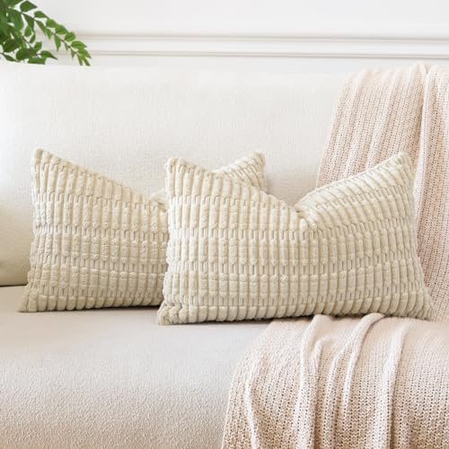 JOTOM Juego de 2 fundas de cojín de pana suaves, modernas, decorativas para sofá, dormitorio, color beige oscuro, 40 x 60 cm