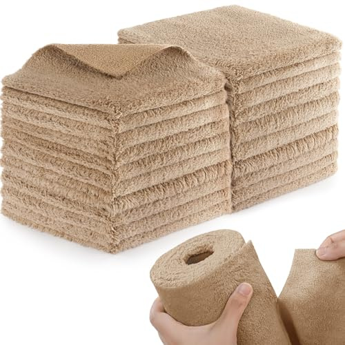 Fantasticlean Coral Fleece Paños de Limpieza, Rollo de Paño de Microfibra Rasgable, 20X Trapos Reutilizables para Secado y Pulido 35 x 35 cm - Marrón