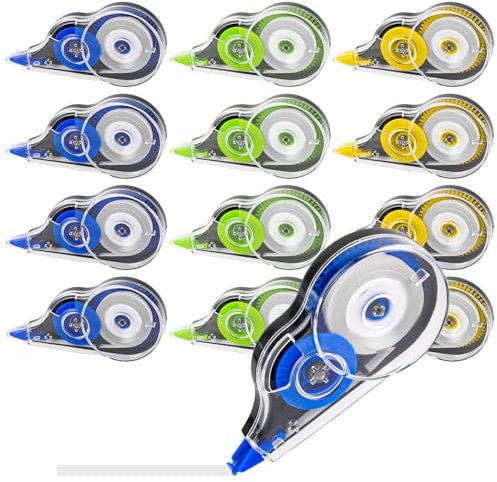 NVIYAM 12 Piezas Cintas Correctoras, 12m X 5 mm Mini Corrector Cinta, Corrector Escolar con Tapa Protectora, Cinta Correctiva para útiles Escolares, Correction Tape para Estudiantes