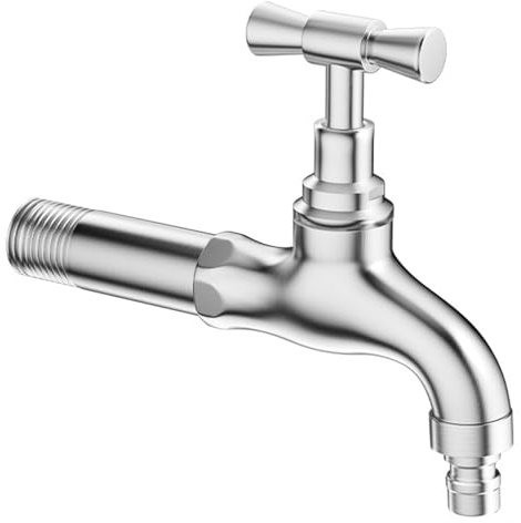 SXWYLZ Wasserhähne für außen Kaltwasserhahn Wandmontage Aus Edelstahl Garten Wasserhahn 1/2 Zoll Verlängerung Wasserhahn Aussen Frostsicher,130Mm