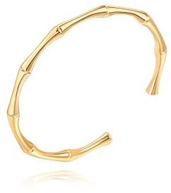 Aobei Pearl Minimalist 18K Gold Brushed Thin Cuff Bangle Bracelet for Women Adjustable Open Oval Cuffs Dainty Stacking Layered Loop Bangle Jewelry