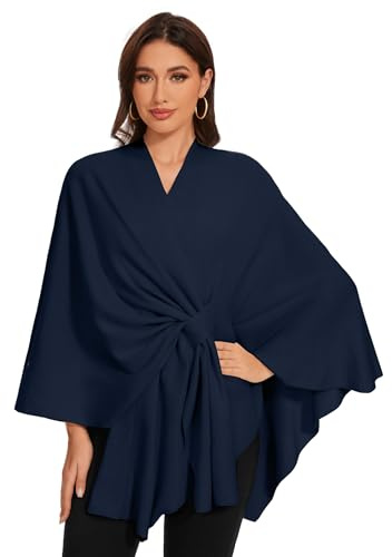 LuckyBelle Scarf with Cross Front, Soft, Warm, for Wedding, Travel, Poncho, Jumper, Cape, Dark Slate Blue, One Size