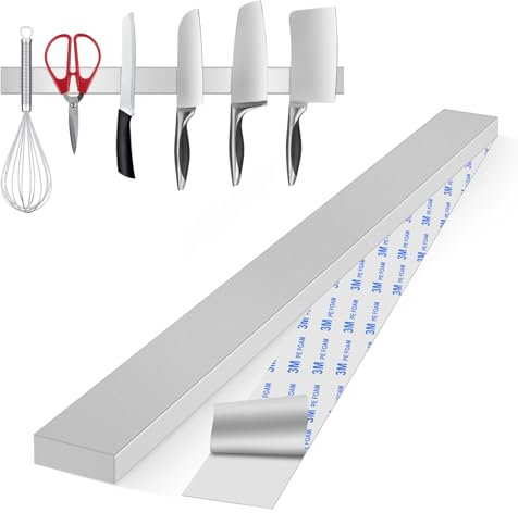 Eknnds Magnetic Knife Holder Wall Mount Utensil Tool Magnet Storage Bar Rack Strip Block Set Stainless Steel Kitchen Knife Organizer Self-Adhesive Drilling Dual-use Wall Hanging Knife -19 Inch Sliver