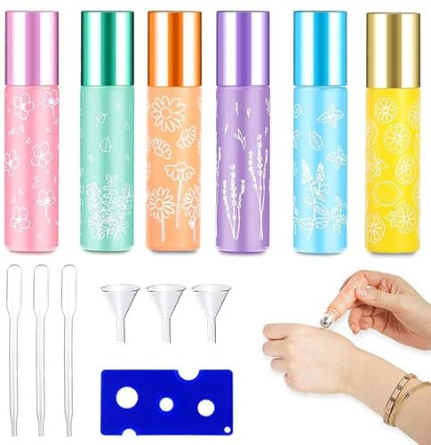 Gebrazy Roller Flaschen, 6 Stück Glasflaschen für ätherisches Öl, 10ml Leer, Nachfüllbar für Ätherische Öle und Parfums
