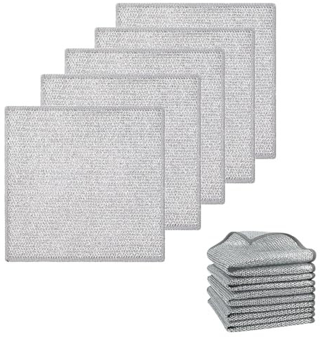 Hsrag 5 Pcs Smart Scrubs-Non-Scouring Cloths, Multipurpose Wire Miracle Cleaning Cloth, Reusable Wet & Dry Wire Cleaning Rag, Metal Washcloth for Kitchen