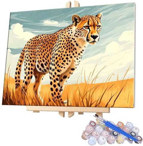Malen Nach Zahlen Geparden,40x50cm DIY Malen Nach Zahlen Erwachsene, DIY Kreativ Set für Erwachsene Handgemalt Ölgemälde Kits auf Leinwand Geschenk, Acryl-Malen Nach Zahlen für Wanddeko s-414