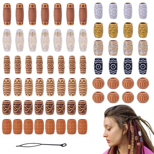 GLOBLELAND 70 Stück 5 Stile Holzhaarröhrenperlen Dreadlock Perlen Für Haar Und Bartschmuck Haarschmuck Für Zöpfe Loc Dreadlock Perlen Schmuckröhren Fassperlen Accessoires Im Gemischten Stil