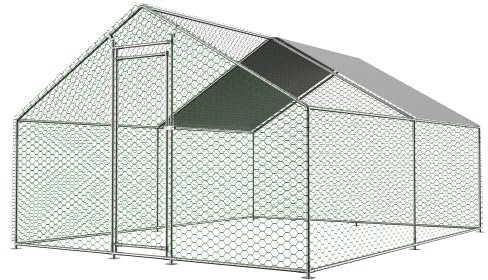 Freilaufgehege Hühnerstall 3x4x2m mit Sicherheitsschloss und Wasserdichtes PE-Tuch, Freilaufgehege aus Metall für Hühner, Kaninchen und weitere Kleintiere WL