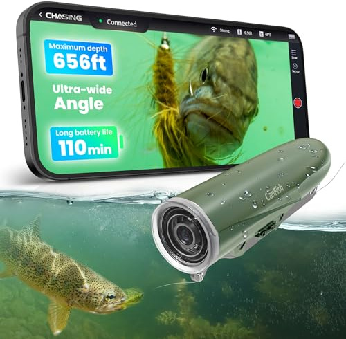 CanFish Fishing CamX fiskesökare kamerakamera, HD 1080P och 136° ultra-vidvinkel, 656FT ROV vattentät/rörelseavkänning/segmenterad intelligent inspelning/trådlös laddning/app kompatibel (mintgrön)