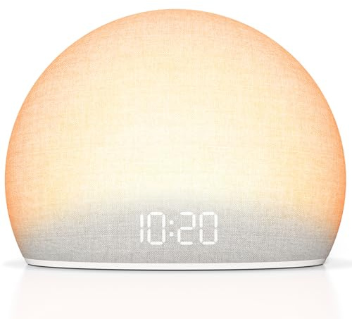 DOUMOSH Réveil lever du soleil avec bruit blanc - Sonore et lumineux pour chambre - 20 aides au sommeil apaisantes - Réveil naturel - Affichage variable - Sans