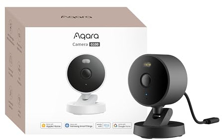 Aqara G100, 2K Sicherheitskamera für Innen & Außenbereich, HomeKit Secure Video, 2-Wege-Audio, Scheinwerfer Farb/IR Nachtsicht, KI-Erkennung,140°Sichtfeld, HomeKit, Alexa,Google,IFTTT, Schwarz