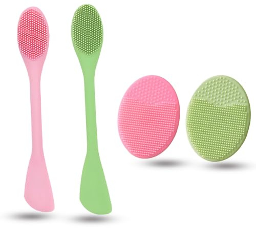 4PCS Silicone Pore Brush, 2 Pore Scrubber Brushes and 2 Massage Brushes, Silicone Face Scrubber for DIY Masks, Pore Cleaning Brush for Exfoliating, Massaging, and Makeup Removal