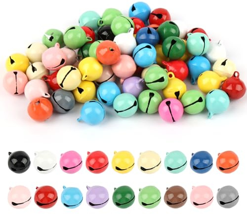 60 Stück Glöckchen zum Basteln, 14 mm Kleine Metallglöckchen Bunt | Bastelglocken mit Ösen für Handwerk, Schmuck, Festival Dekoration, Haustier Glocken (Gemischte Farbe)