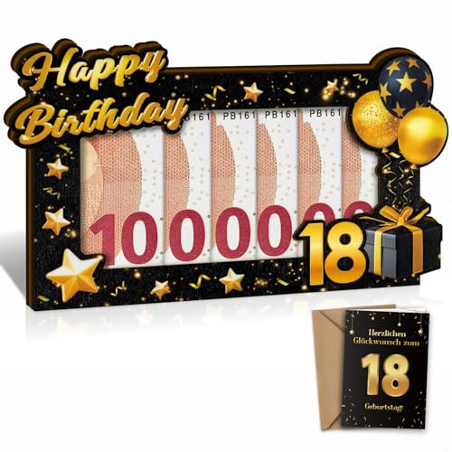 Geldgeschenk 18. Geburtstag Junge Mädchen,Erste Million 18ter Geschenk Holz | Deko Geschenke zum 18 Geldgeschenke Geburtstag Gästebuch mit Geburtstagskarte 18 - Happy Birthday 18