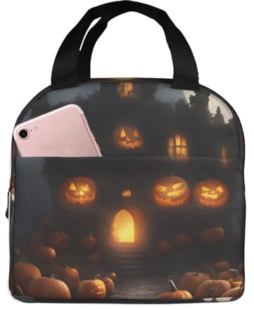 WOmeng Bolsa térmica funcional con estampado de calabaza de Halloween, lonchera de moda, adecuada para niños y adultos, actividades al aire libre