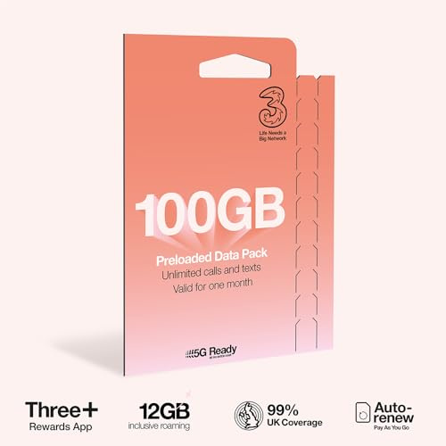 Three Mobile PAYG Voice SIM Pack – 100 GB – £15