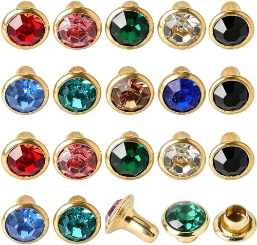 GORGECRAFT 100Pcs 10 Colors Cz Crystal Rivets Rhinestone Rivets Studs 6mm Spike Round Alloy Metal Punk Rock Spots Studs for DIY Leather Craft Fabric Clothes Shoe Bags Belt Jeans Arts Decoration