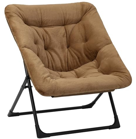 Mordchil HF Comfy Saucer Chair for Adults, Soft Faux Fur Bedroom Chair, Accent Dorm Chairs, Flexible Living Room Reading Chairs, Oversized Folding Seat for Teens, X-Large, Brown