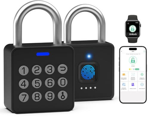 Eseesmart Fingerabdruckschloss mit Code-Tastatur-Kombination, Fingerabdruck-Vorhängeschloss, biometrisches schlüsselloses Kombinationsschloss mit Bluetooth-App, wasserdicht für Aufbewahrungseinheit