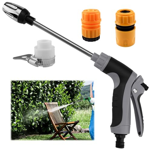 Garden Hose Spray Gun with 3 Quick Connectors, 3 Spray Modes, Gray | 360° Rotating Garden Hose Pressure Booster with Long Rod, Portable High Pressure Hose Nozzle Floor Garden Car Wash