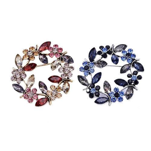 Kaizuca 2-pack kransbroscher för kvinnor, kristallbrosch med färgglada strass, elegant tillbehör för bröllop, dans och fester, presentidé, A, Metall