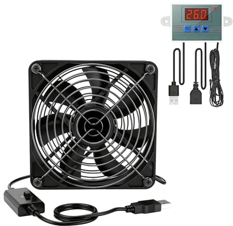 USB-fläkt 120 mm med digital temperaturregulator, 5 V USB-PC-fläkt med 3 justerbara hastigheter, fläkt fläkt fläkt USB dubbla kullager för PS5/router/TV-box/laptop/AV-skåp