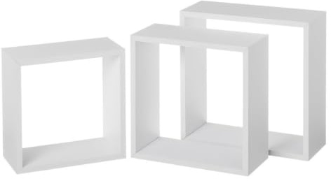 CASASELECCION Set de 3 Estantes de Pared Cuadrados Blancos de 30x30, 27x27 y 24x24 cm. Fabricados en Tablero Laminado PVC. Peso Máximo Soportado 5 Kg. Diseño Flotante. Requiere Montaje.