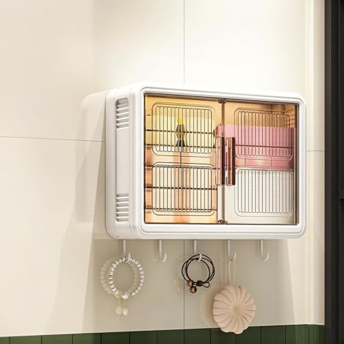 Hltdzer Armario Baño Pared de Doble Puerta con Estantes Ajustables y Ganchos, Organizador de Almacenamiento Suspendido para Baño y Cocina(43 * 13 * 32cm/16.9 * 5.1 * 12.6in)