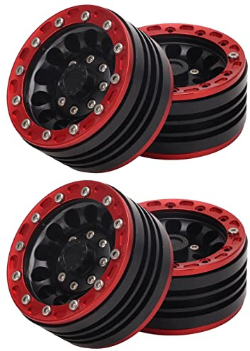 RiToEasysports 4Pcs 1.9in RC Wheel Rims, Aluminum Alloy CNC Machining Beadlock Wheel Hub with Reusable Rubber Free Design, for Axial SCX10 90046 AXI03007 MST 1/10 RC Car