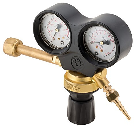 RIDUTTORE PRESSIONE CO2 ARGON MIX CON 2 MANOMETRI PROFESSIONAL ATTACCO ITALIA FEMMINA W21.80 rhi CUFFIA OXYTURBO GAS COMPRESSI FINO A 300 BAR PER SALDATRICI MIG/MAG/TIG