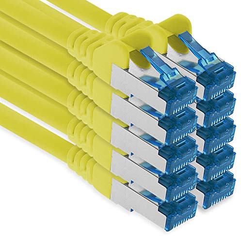 1aTTack.de Câble réseau Ethernet Gigabit LAN CAT.6a Cat6 Cat6a 1 m, câble patch RJ45 10 Gb/s SFTP PIMF jaune - 10 pièces