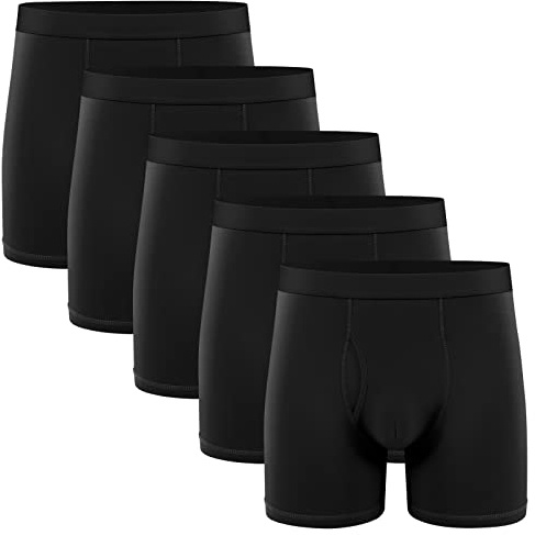 Natural Feelings Mens Boxer Shorts Classic Cotton Mens Boxer Briefs Underwear with Open Fly Underwear, A: Black Pack of 5, M