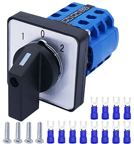 Taiss Universal Selector Changeover Switch 20A 550V 3 Position 12 Terminals Latching Rotary Cam Switch + SV2-4s Blue Connection Terminal LW26-20/3