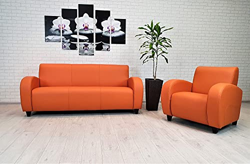 Quattro Meble Orange Farbe Echtleder Sofagarnitur Mediolan 3 er + Sessel Ledersofa Echt Leder Couchgarnitur Möbel Set erhältlich
