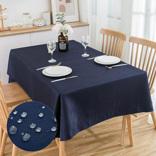 SPRICA Rectangle Jacquard Tablecloth 300x150cm Waterflow Pattern, Navy Blue | Water-Resistant Finish, Machine Washable, Elegant Look, Soft Jacquard Texture, Easy-Care 100% Polyester