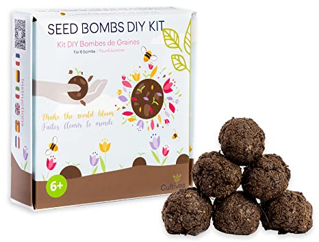 Cultivea® - Anzuchtset DIY Samenbomben - Blumensetzlinge zum Werfen, für Bienen - 100% biologisches Saatgut - Gartenarbeit - Lustige manuelle Tätigkeit mit Kindern - Geschenkidee
