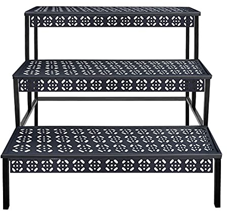 3 Tiers Metal Plant Stand,Rectangular Ladder Flower Pots Outdoor, Indoor Plant Display Rack, Heavy Duty Utility Storage Organizer for Home Garden Patio Balcony, Stair Style